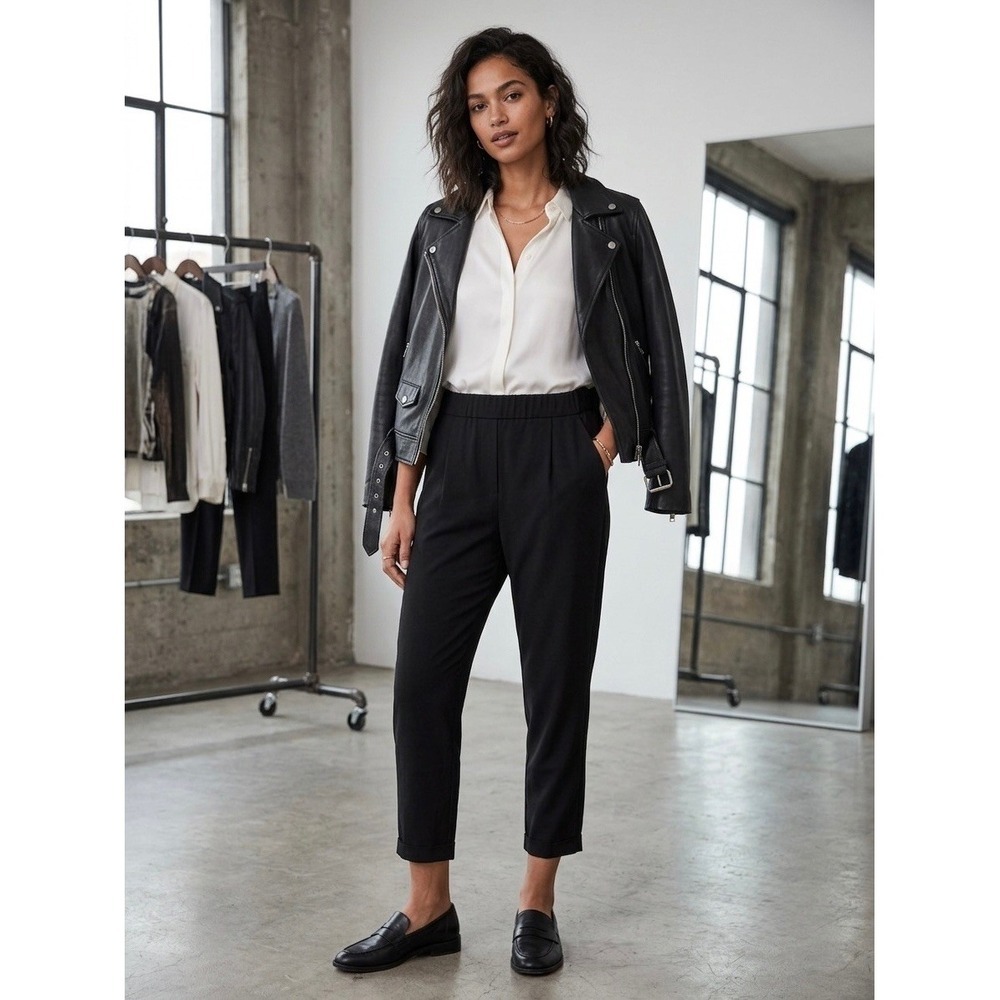 AllSaints Aleida Trouser Black Pleated Tapered Leg Pants WT018P US 8